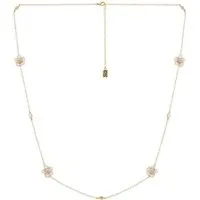 Gold & White Flower Long Necklace - 75cm