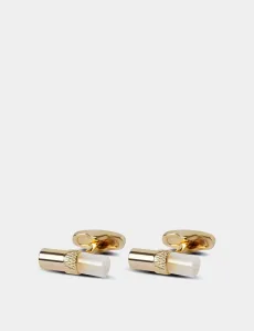Gold White Tube Cufflinks Rhodium Plain Men's Gold White Tube Cufflinks Rhodium Plain Men's