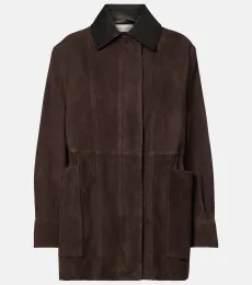 Grange leather-trimmed suede jacket