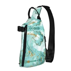 Green Gold Marble Rose Flower Diagonally Sling Bag,Crossbody Sling Backpack Shoulder Chest Bag for Women Men,Travel Hiking Daypack Green Gold Marble Rose Flower Diagonally Sling Bag,Crossbody Sling Backpack Shoulder Chest Bag for Women Men,Travel Hiking Daypack