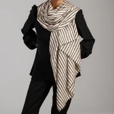 Grey and Ivory Stripes Pashmina Cashmere Shawl Grey and Ivory Stripes Pashmina Cashmere Shawl