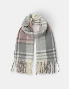 Grey and White Checked Pastel Check Blanket Scarf, Size 70X180Cm, Women's Grey and White Checked Pastel Check Blanket Scarf, Size 70X180Cm, Women's