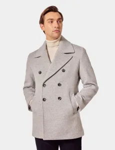 Grey Herringbone Peacoat Wool Plain Men's Grey Herringbone Peacoat Wool Plain Men's