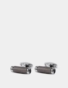 Grey Textured Diamond Tube Cufflinks Rhodium Plain Men's Grey Textured Diamond Tube Cufflinks Rhodium Plain Men's