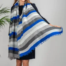 Greys and Navy Striped Knitted Cashmere Scarf Greys and Navy Striped Knitted Cashmere Scarf