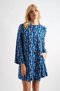Gwenola Mid-Century Retro Print Mini Dress - Blue - Blue Gwenola Mid-Century Retro Print Mini Dress - Blue - Blue