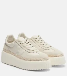 H710 H-Stripes leather and suede platform sneakers