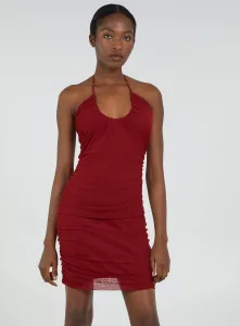 Halter Neck Ruched Dress Wine