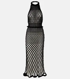 Halterneck open-back mesh midi dress Halterneck open-back mesh midi dress