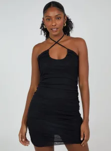 Halterneck Ruched Dress Black