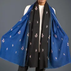 Hand Embroidered Pashmina Shawl - and Blue