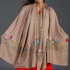 Hand Embroidered Pashmina Shawl - Tulip Garden Hand Embroidered Pashmina Shawl - Tulip Garden
