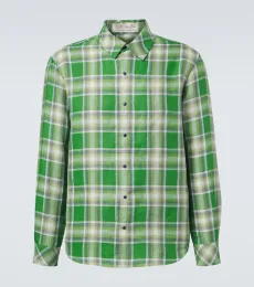 Harbor tartan linen shirt with lapis lazuli