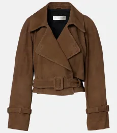 Hatti belted cropped suede trench coat