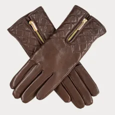 Havana Brown Quilted Leather Gloves with Cashmere Lining Havana Brown Quilted Leather Gloves with Cashmere Lining