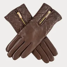 Havana Brown Quilted Leather Gloves with Cashmere Lining Havana Brown Quilted Leather Gloves with Cashmere Lining