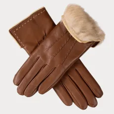 Hazelnut Brown and Cream Rabbit Fur Lined Leather Gloves Hazelnut Brown and Cream Rabbit Fur Lined Leather Gloves