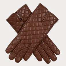 Hazelnut Brown Quilted Cashmere Lined Leather Gloves Hazelnut Brown Quilted Cashmere Lined Leather Gloves