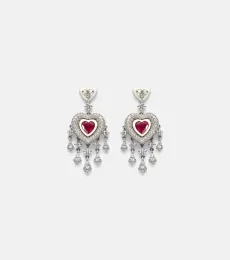 Heart 18kt white gold earrings with rubies and diamonds Heart 18kt white gold earrings with rubies and diamonds