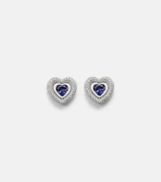 Heart 18kt white gold earrings with tanzanite and diamonds Heart 18kt white gold earrings with tanzanite and diamonds