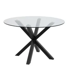Heaven Round Dining Table with Clear Glass Top and Black Legs Heaven Round Dining Table with Clear Glass Top and Black Legs