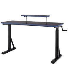 Height-Adjustable Rectangular Gaming Computer Desk with Raised Monitor Shelf, Blue, 140 x 63.5 x109-126 cm Height-Adjustable Rectangular Gaming Computer Desk with Raised Monitor Shelf, Blue, 140 x 63.5 x109-126 cm