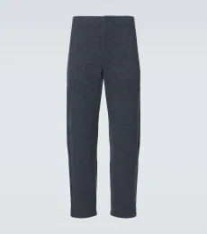 Herringbone checked cashmere straight pants