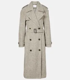 Herringbone wool and silk trench coat