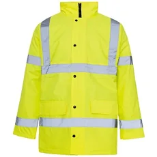 ® Hi Vis Viz High Visibility Parka Jacket Workwear Safety Security Concealed Hood Fluorescent Flash ® Hi Vis Viz High Visibility Parka Jacket Workwear Safety Security Concealed Hood Fluorescent Flash