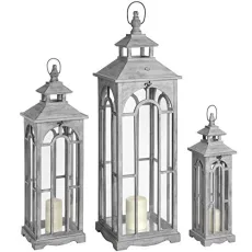 Hill 1975 Set of Three Wooden Lanterns with Archway Design, Wood, Mixed, one Hill 1975 Set of Three Wooden Lanterns with Archway Design, Wood, Mixed, one