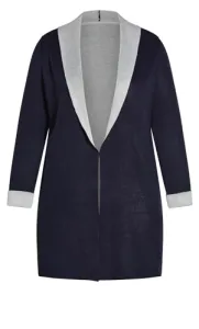 Hooded Longline Cardigan - Women's - Plus Size Curve Navy