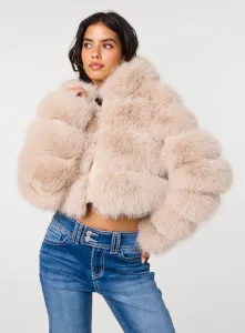 Hooded Pelted Fur Jacket - M - BEIGE
