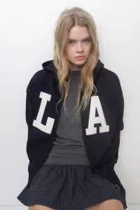 Hoodie With Zip And Graphic - Navy