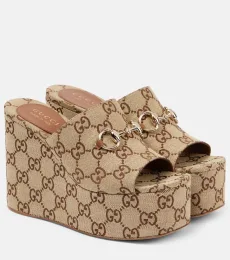 Horsebit GG Canvas wedge mules Horsebit GG Canvas wedge mules