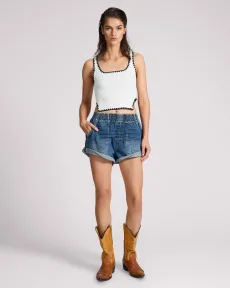 Hunters Mid Waist Boyfriend Elasticated Denim Shorts - Blue Love, SML Hunters Mid Waist Boyfriend Elasticated Denim Shorts - Blue Love, SML
