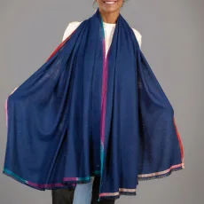 Ikat Edged Navy Pashmina Cashmere Shawl Ikat Edged Navy Pashmina Cashmere Shawl