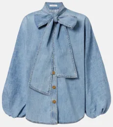 Indra tie-neck denim blouse Indra tie-neck denim blouse