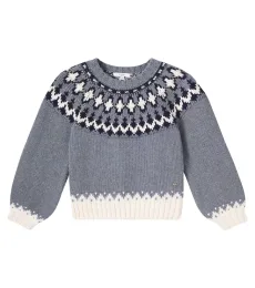 Intarsia cotton and wool sweater