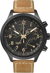 Intelligent Quartz Men's Quartz Strap Watch with Black Dial Chronograph Display and Brown Leather