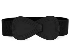 Interlock Buckle 8-shaped Faux Leather Elastic Belt Cinch Waistband for Lady Black Fit Waist Girth:2 Interlock Buckle 8-shaped Faux Leather Elastic Belt Cinch Waistband for Lady Black Fit Waist Girth:2