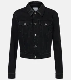 Intrecciato leather-trimmed denim jacket Intrecciato leather-trimmed denim jacket