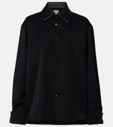 Intrecciato leather-trimmed wool shirt Intrecciato leather-trimmed wool shirt