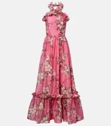 Isabelle floral ruffled linen-blend gown