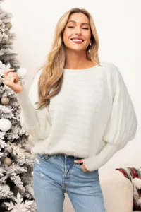 Ivory Off-Shoulder Puff Sleeve Sweater - M Ivory Off-Shoulder Puff Sleeve Sweater - M