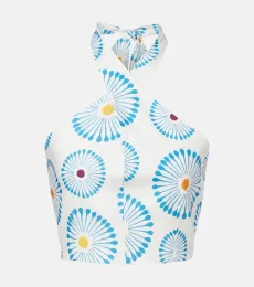 Ivy floral halterneck linen crop top