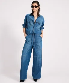 Izzy Drawstring Boiler Denim Jumpsuit - Blue Pasadena, MED