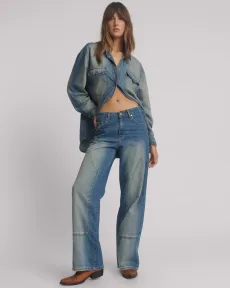 Jackson Mid Waist Wide Leg Denim Jeans - Blue Ranch, Jackson Mid Waist Wide Leg Denim Jeans - Blue Ranch,