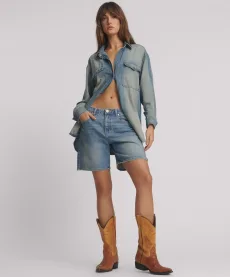 Jacksons Mid Waist Wide Leg Denim Shorts - Texas Blue, Jacksons Mid Waist Wide Leg Denim Shorts - Texas Blue,