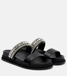 Jadi crystal-embellished leather slides Jadi crystal-embellished leather slides