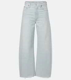 Jean barrel Low Curve Fray à taille mi-haute Jean barrel Low Curve Fray à taille mi-haute